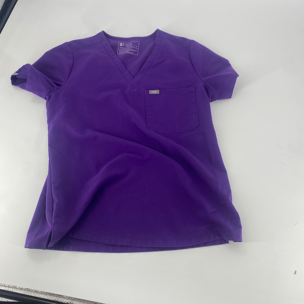FIGS Technical Collection Scrub Top Womens Medium Purple V-Neck One Pocket M